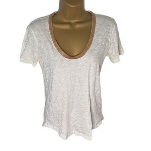 J.Crew Factory Beaded Neck T-Shirt Cotton Slub Short Sleeve Off White XS